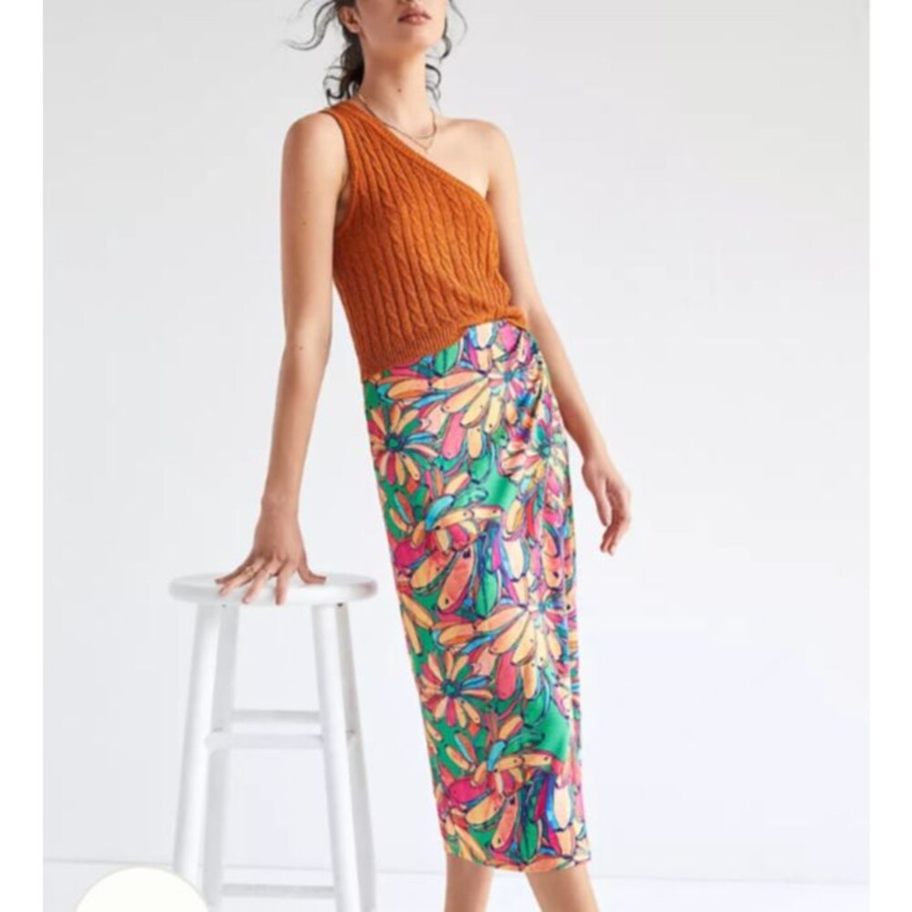 Farm Rio x Anthropologie Midi Skirt Vibrant tropical Floral Multicolor Sz S / P